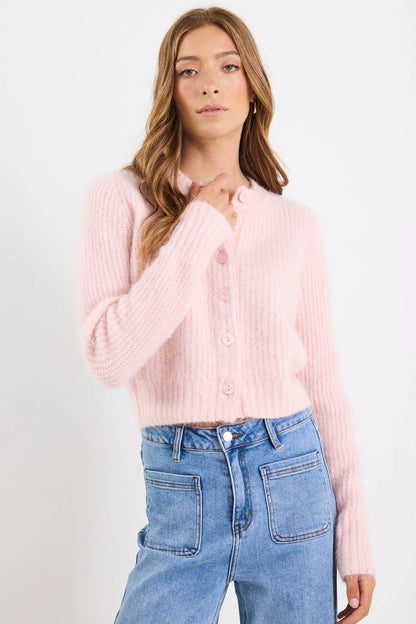 Ivy & Jack Highlight Mohair Blend Crewneck Cardigan - Blush