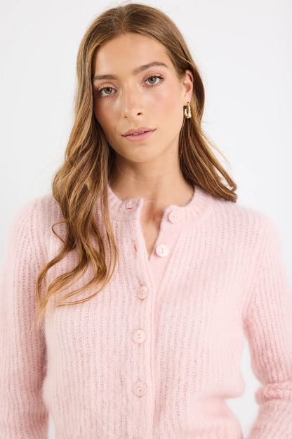 Ivy & Jack Highlight Mohair Blend Crewneck Cardigan - Blush