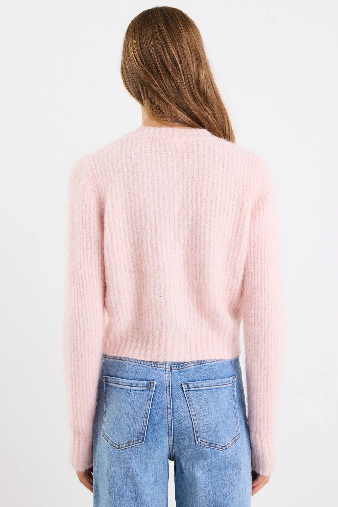 Ivy & Jack Highlight Mohair Blend Crewneck Cardigan - Blush