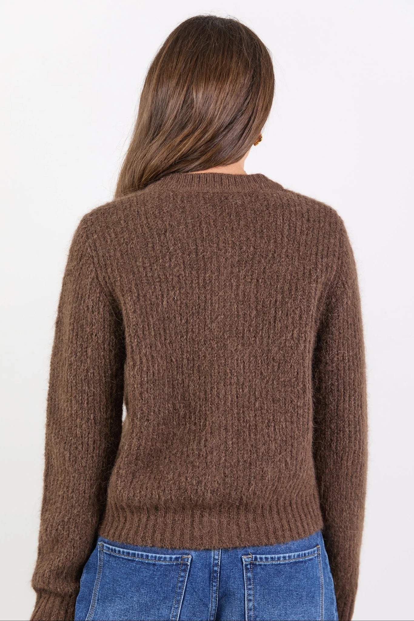 Ivy & Jack Highlight Mohair Blend Crewneck Cardigan - Chocolate