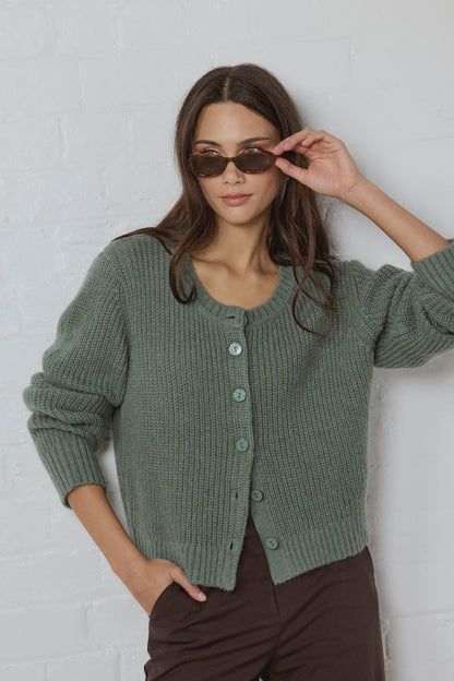 Ivy & Jack Highlight Mohair Blend Crewneck Cardigan - Sage
