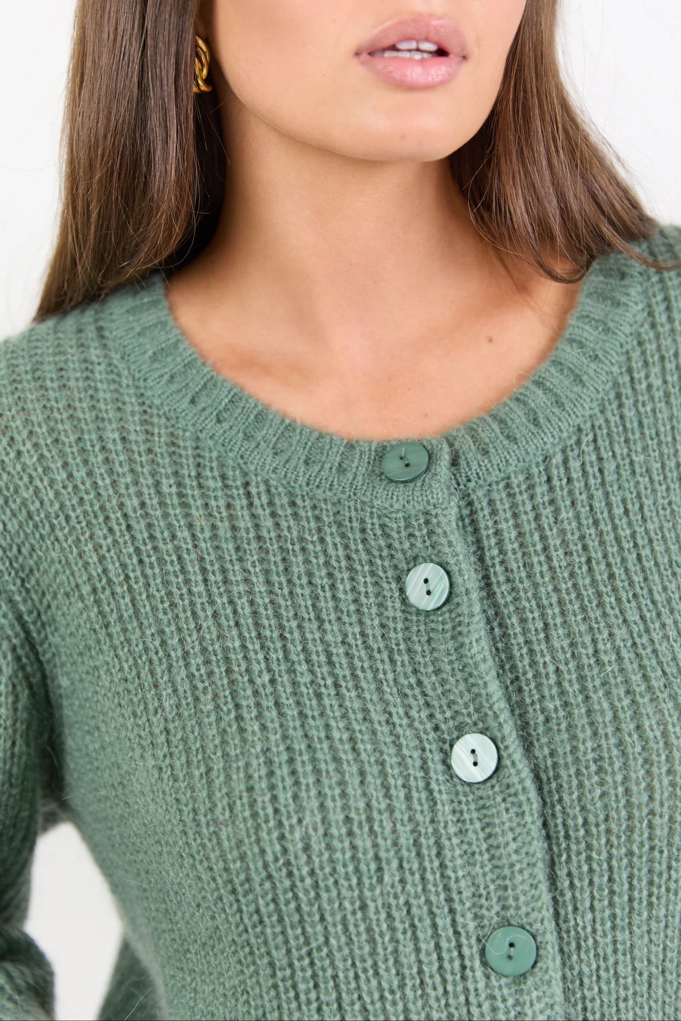 Ivy & Jack Highlight Mohair Blend Crewneck Cardigan - Sage