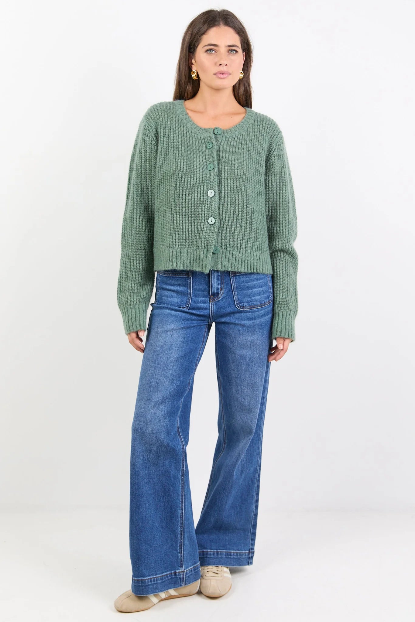 Ivy & Jack Highlight Mohair Blend Crewneck Cardigan - Sage