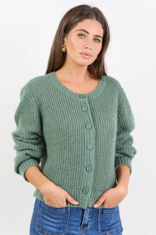 Ivy & Jack Highlight Mohair Blend Crewneck Cardigan - Sage