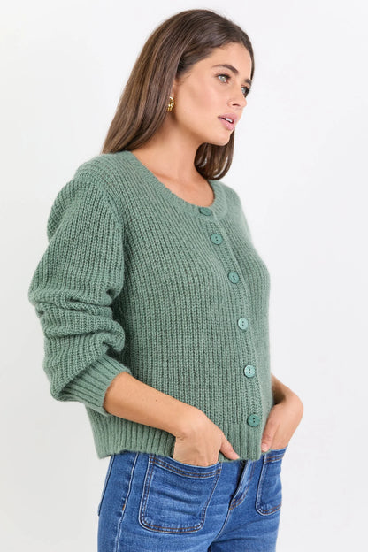 Ivy & Jack Highlight Mohair Blend Crewneck Cardigan - Sage
