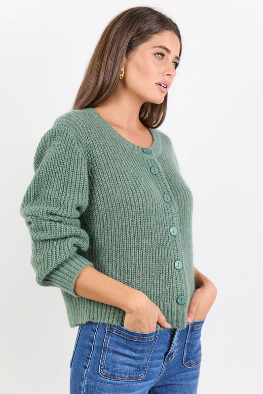 Ivy & Jack Highlight Mohair Blend Crewneck Cardigan - Sage