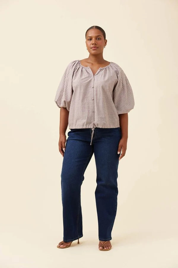 Isle Of Mine Lyndell Drawstring Top - Taupe