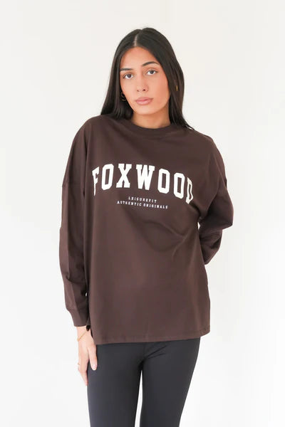 Foxwood Interval Long Sleeve Tee - Coffee Bean/White