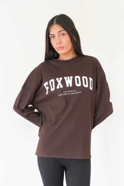 Foxwood Interval Long Sleeve Tee - Coffee Bean/White