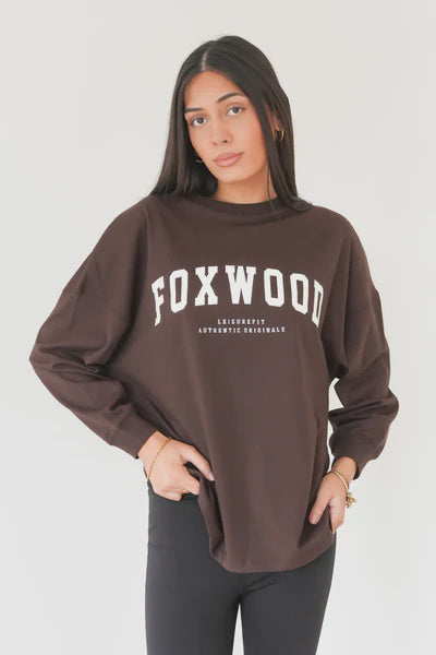 Foxwood Interval Long Sleeve Tee - Coffee Bean/White