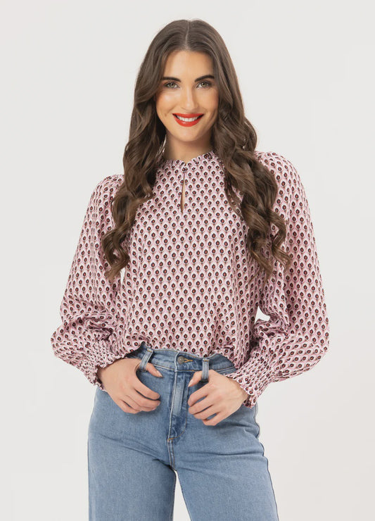 Leila + Luca LS Movement Blouse - Merlot Ember