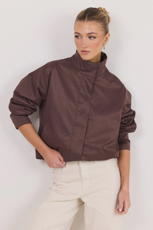 Among The Brave Landscape Funnel Neck Track Jacket - Chocolate