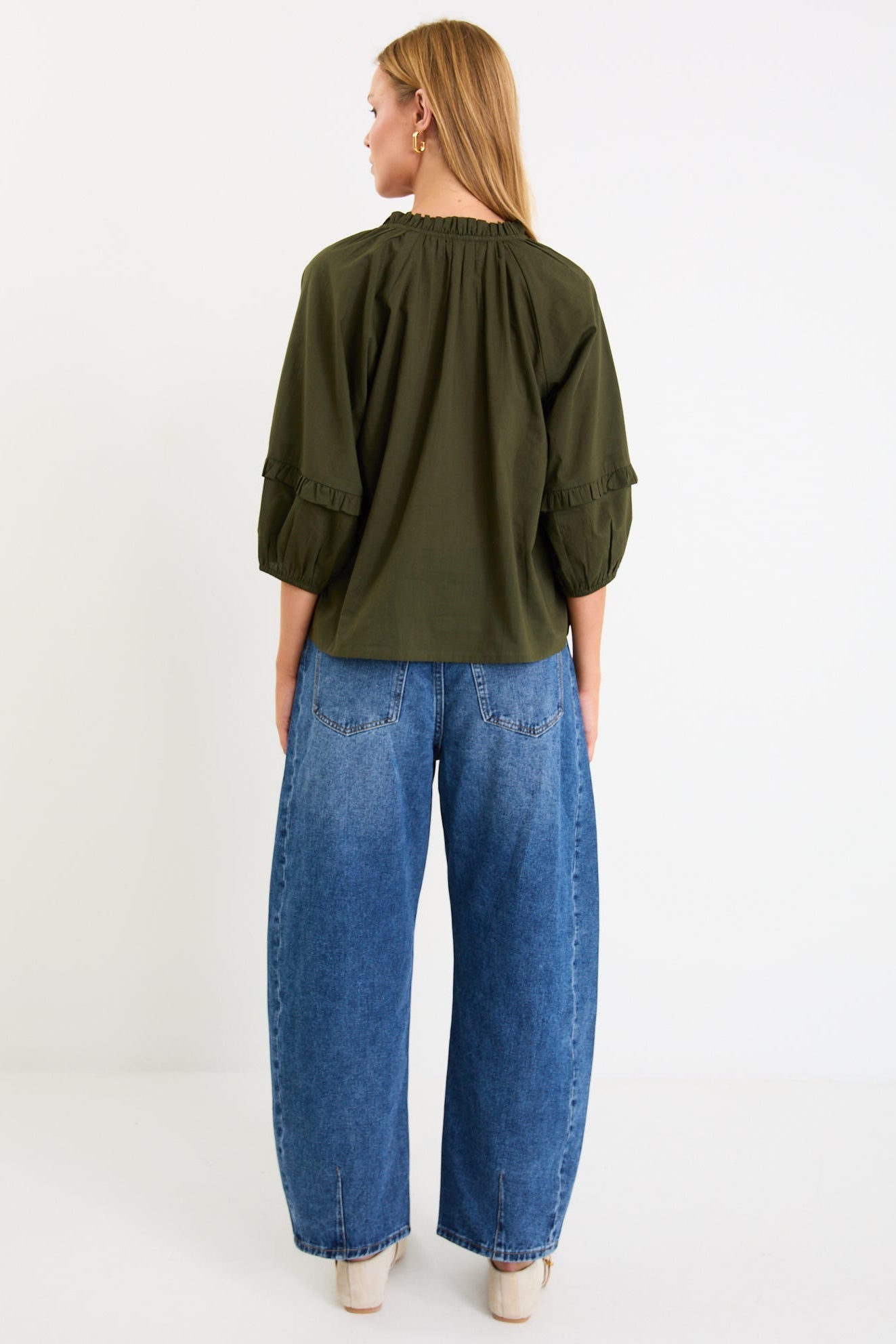 By Rosa. Luminary Voile Tie Front SS Top - Olive