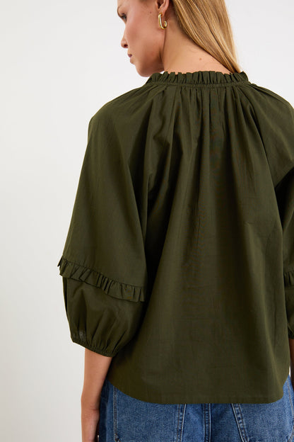 By Rosa. Luminary Voile Tie Front SS Top - Olive