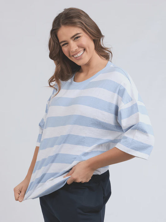 Elm Mazie Block Stripe Sweat - Sky Blue/White