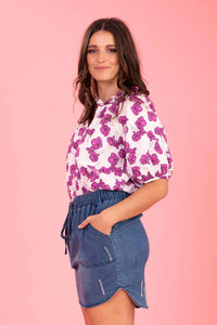 Charlo Mickey Top Cerise Floral