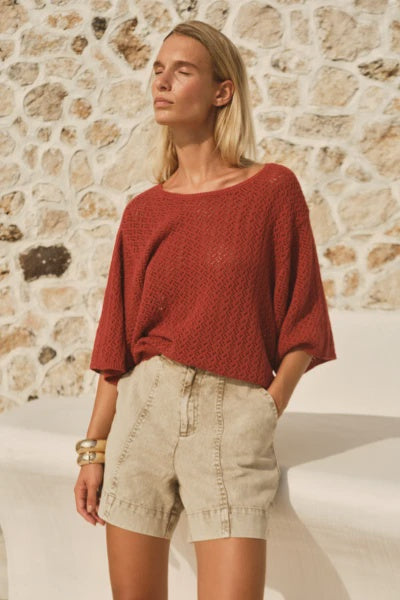 Fate & Becker Mila Pointelle Top - Red Clay