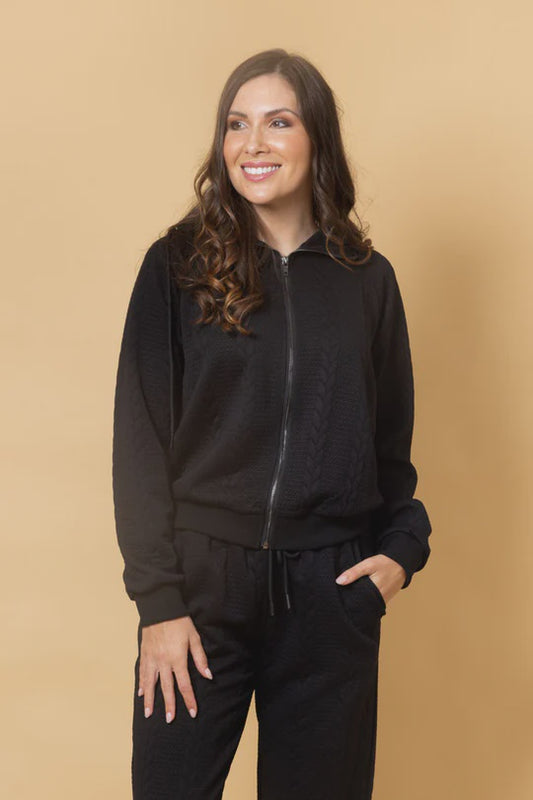 Charlo Nadia Zip Hoodie Embossed - Black