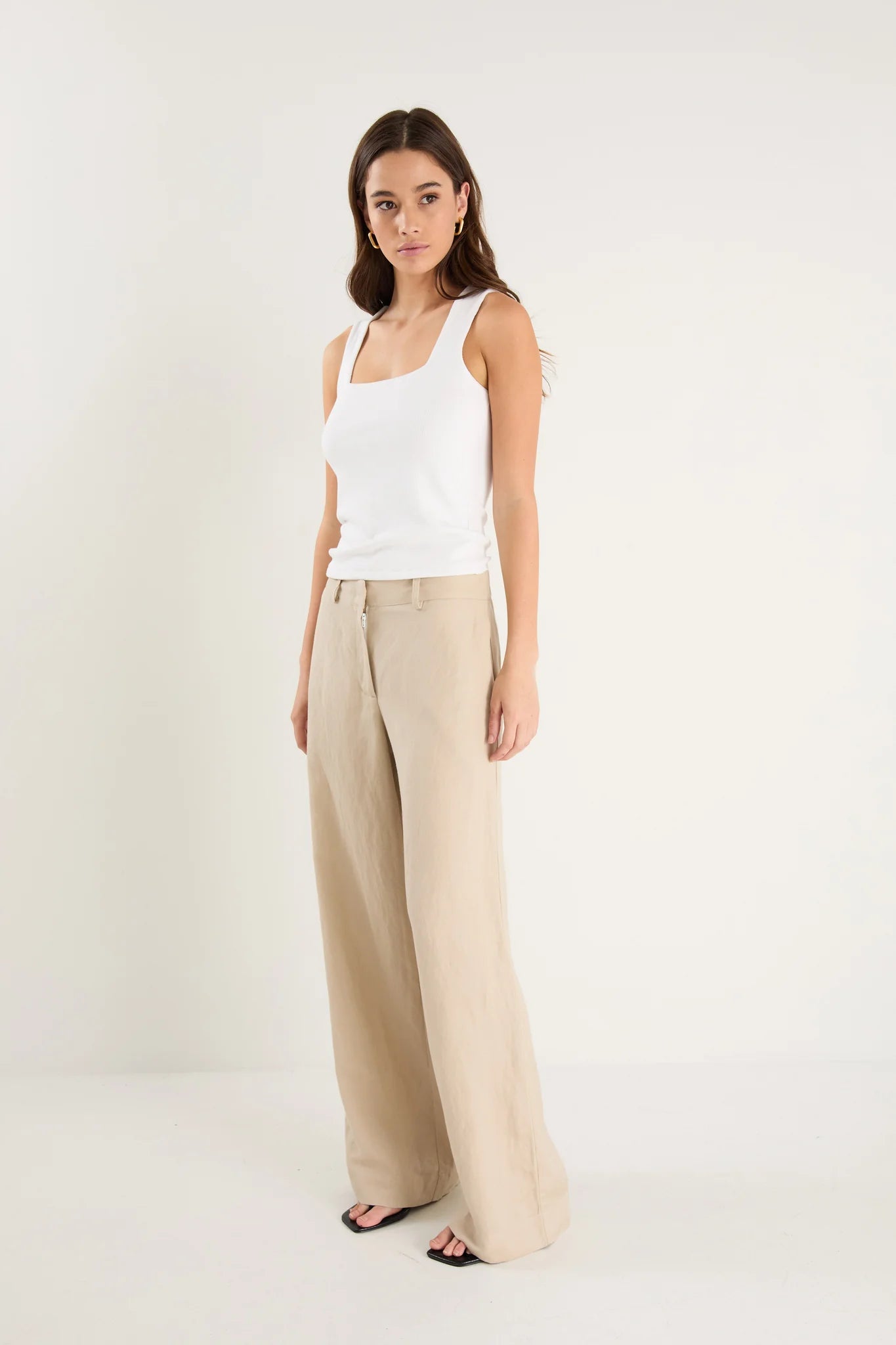 Re:Union Label Shelter Linen Viscose Flat Front Wide Pants - Oat