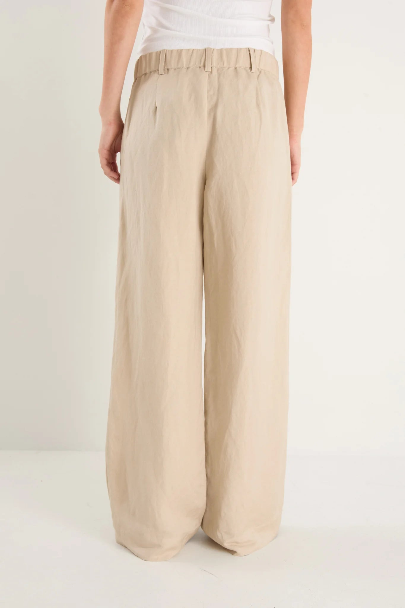 Re:Union Label Shelter Linen Viscose Flat Front Wide Pants - Oat
