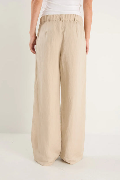 Re:Union Label Shelter Linen Viscose Flat Front Wide Pants - Oat