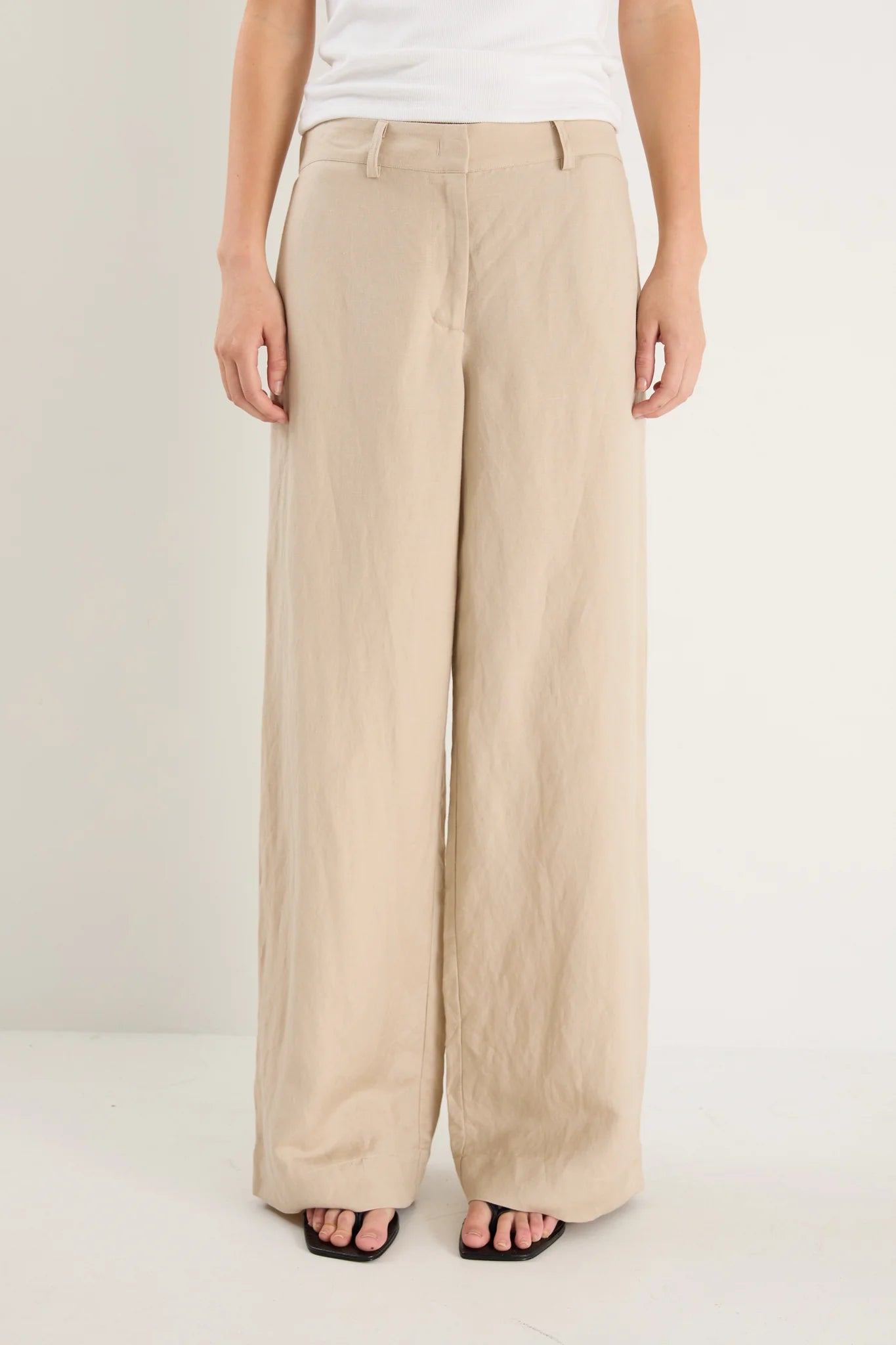 Re:Union Label Shelter Linen Viscose Flat Front Wide Pants - Oat
