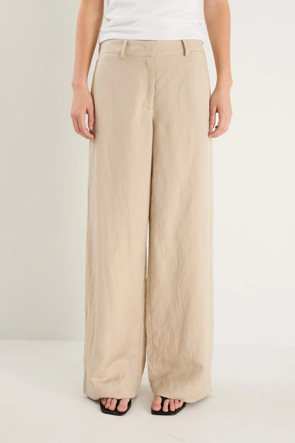 Re:Union Label Shelter Linen Viscose Flat Front Wide Pants - Oat
