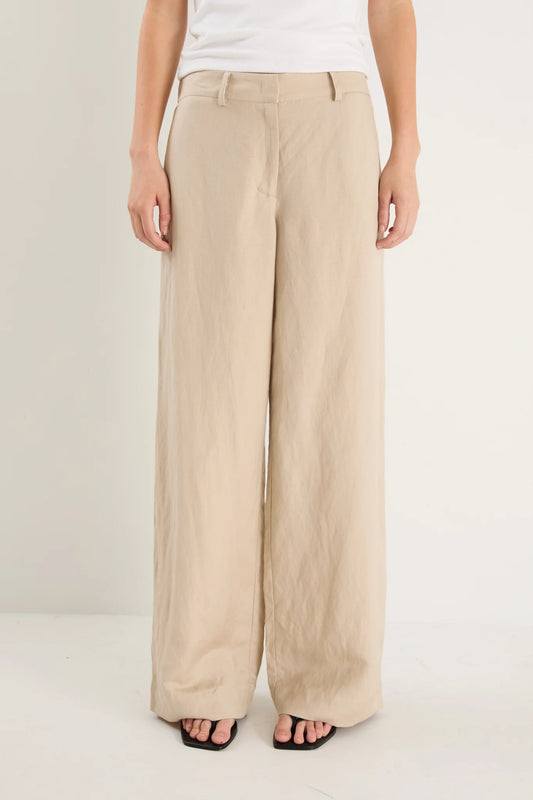 Re:Union Label Shelter Linen Viscose Flat Front Wide Pants - Oat