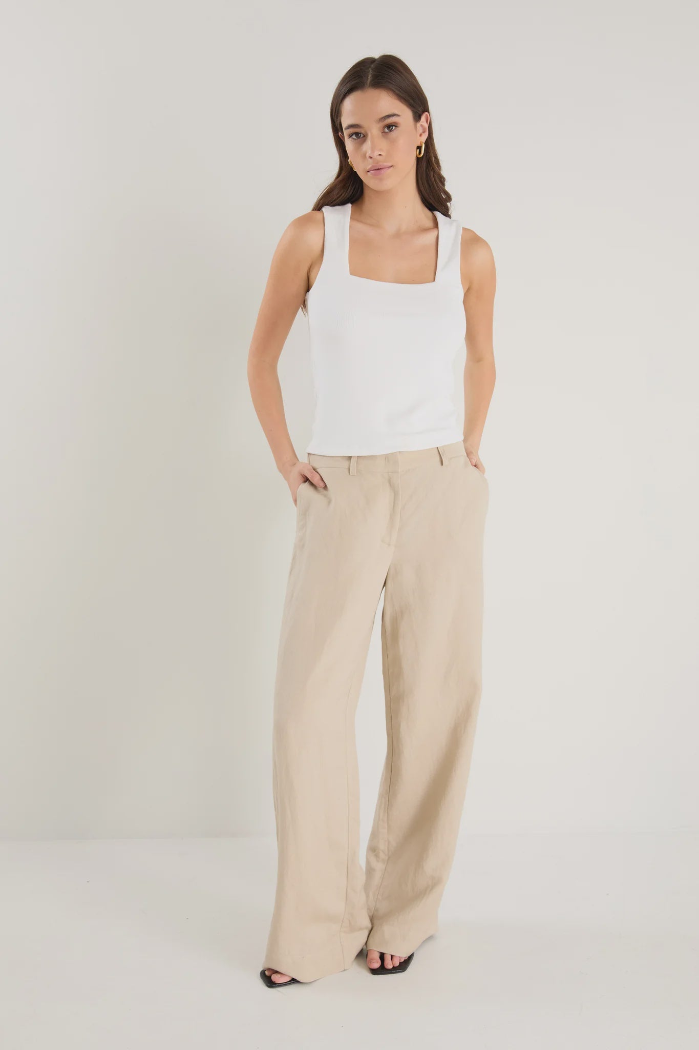 Re:Union Label Shelter Linen Viscose Flat Front Wide Pants - Oat