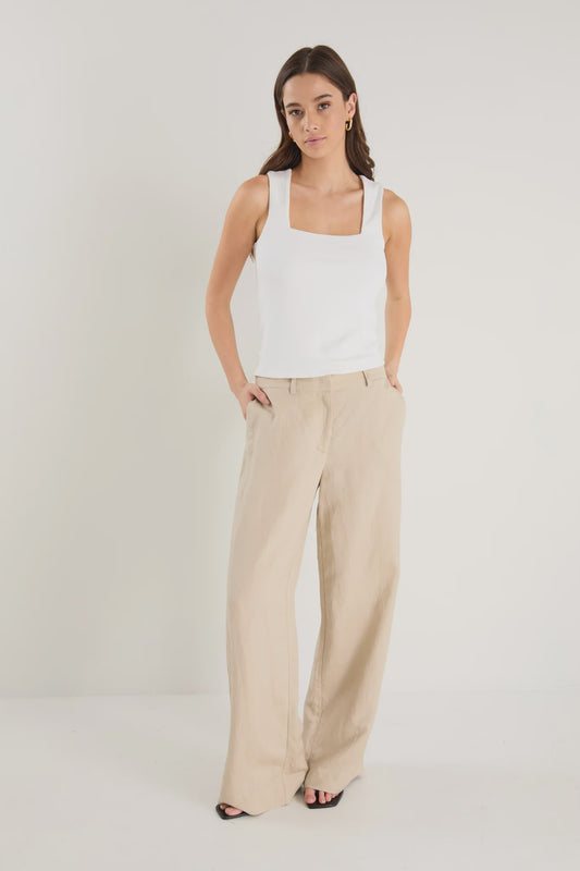 Re:Union Label Shelter Linen Viscose Flat Front Wide Pants - Oat