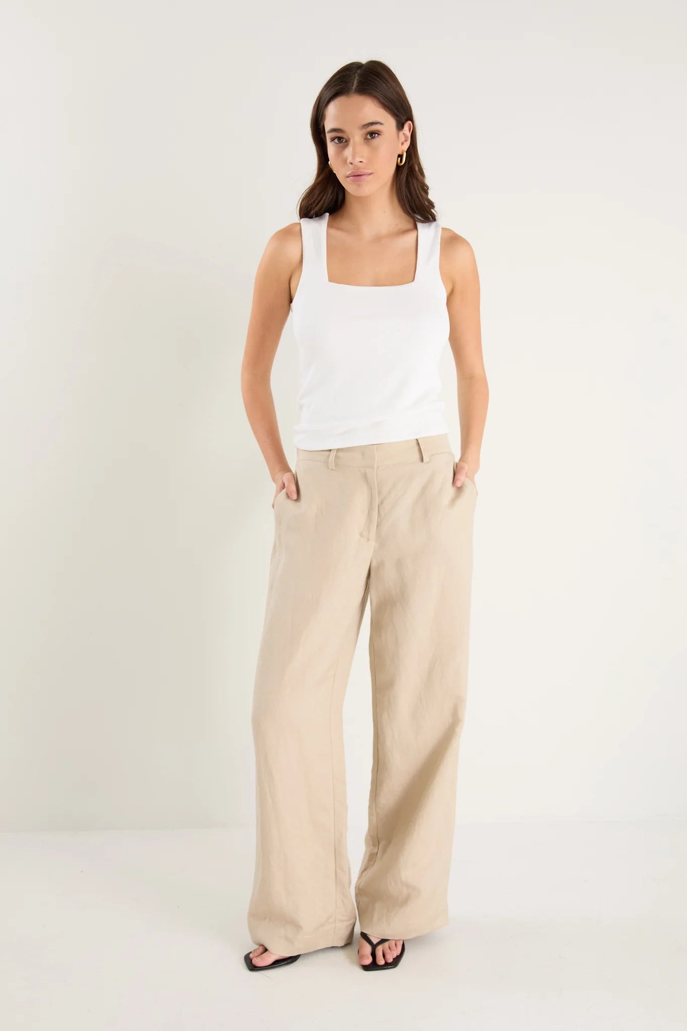 Re:Union Label Shelter Linen Viscose Flat Front Wide Pants - Oat