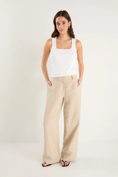 Re:Union Label Shelter Linen Viscose Flat Front Wide Pants - Oat
