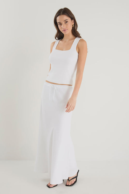 Among the Brave Summit Linen Blend Tie Waist Skirt - White