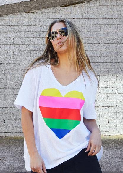 Hammill & Co Heart V Neck Tee - White