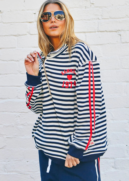 Hammill & Co Retro Collared Zip Sweat - Navy & White Stripe