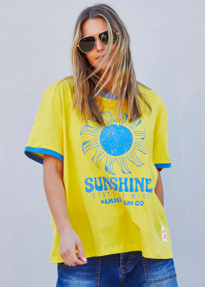 Hammill & CoSunshine State of Mind  Ringer Tee - Yellow/Royal Blue