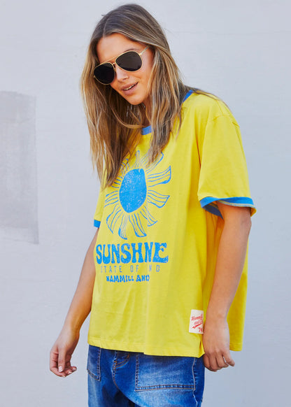 Hammill & CoSunshine State of Mind  Ringer Tee - Yellow/Royal Blue