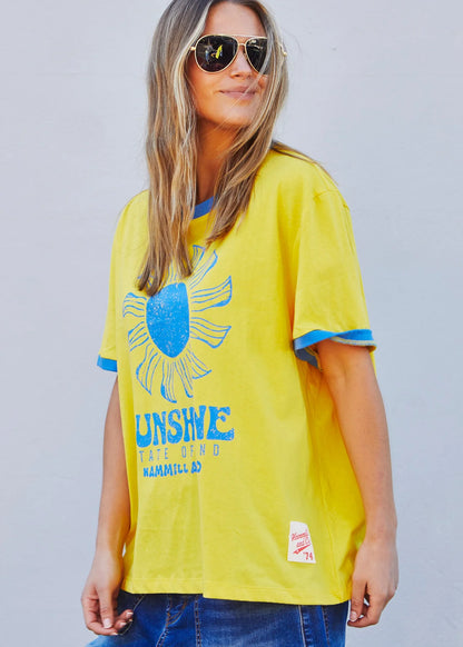 Hammill & CoSunshine State of Mind  Ringer Tee - Yellow/Royal Blue