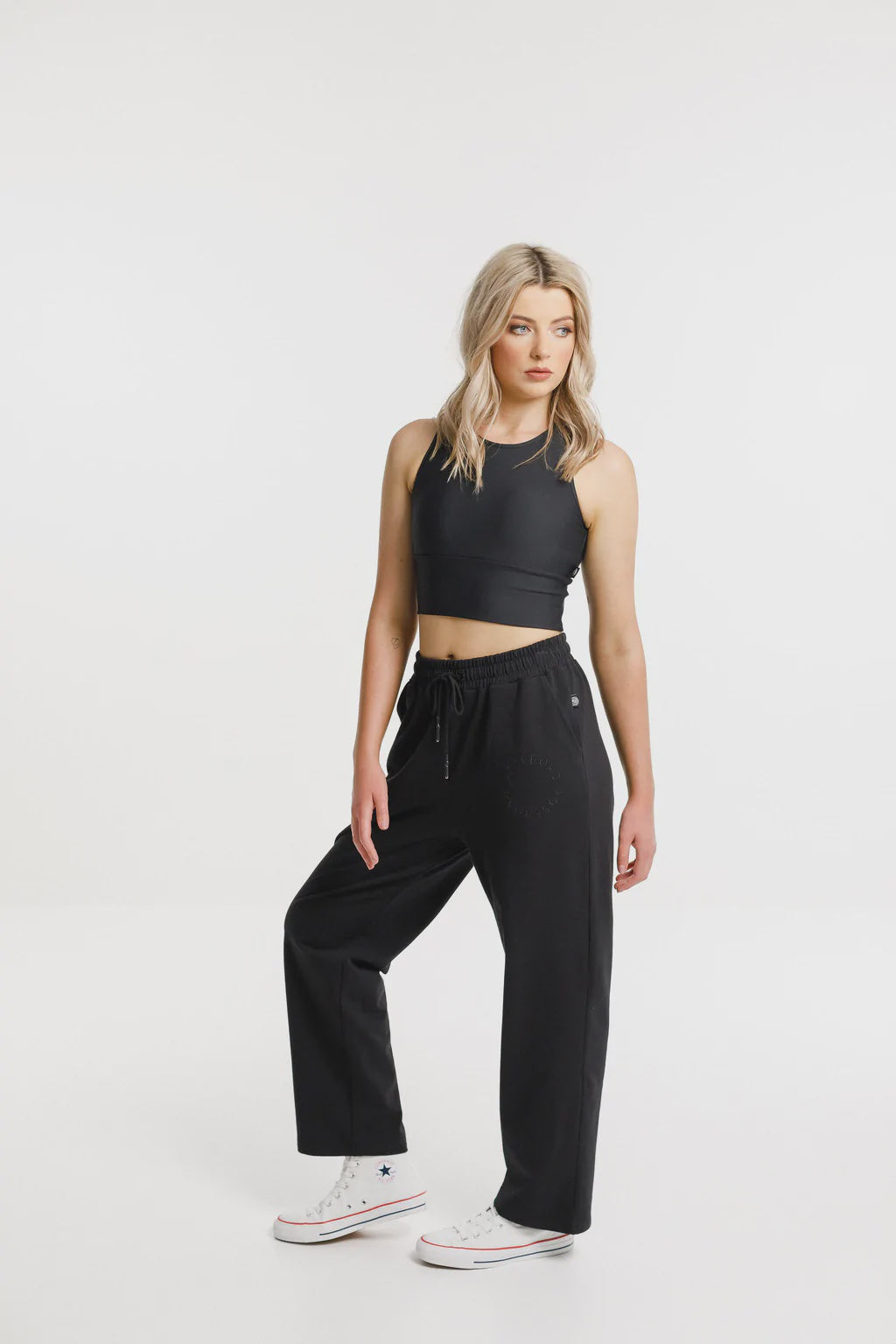 Rose Road Baller Pant Black with Circular Embroidery