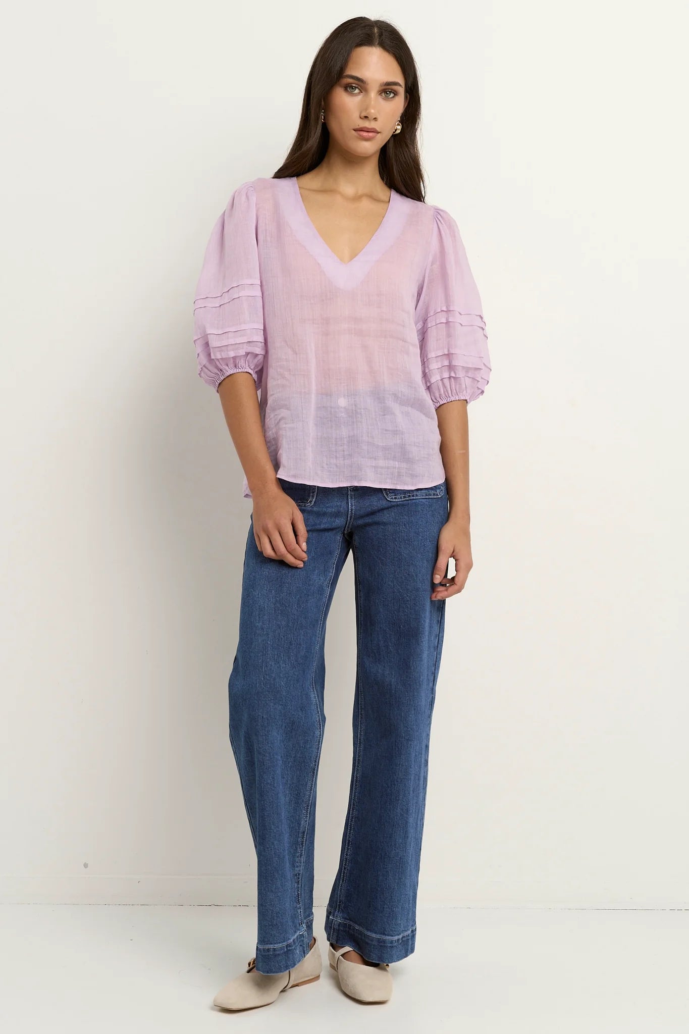 Ivy + Jack Recall Ramie Pleat Sleeve Crew Top - Lilac