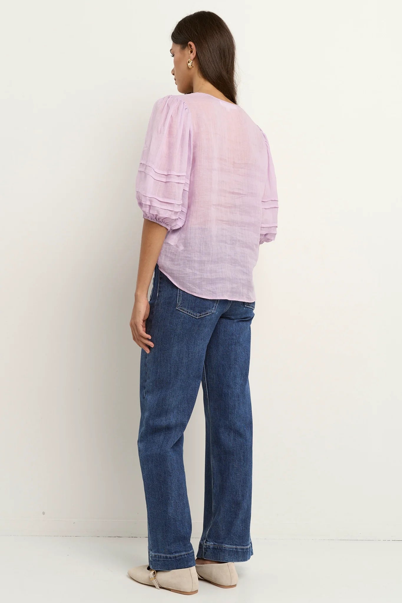Ivy + Jack Recall Ramie Pleat Sleeve Crew Top - Lilac