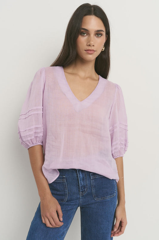 Ivy + Jack Recall Ramie Pleat Sleeve Crew Top - Lilac