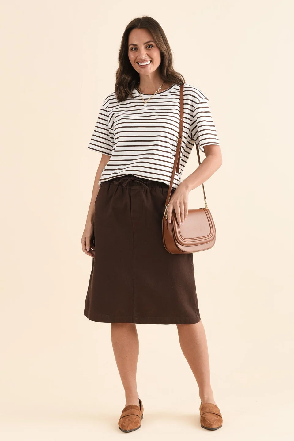 Betty Basics Relax Boxy Tee - Chocolate Stripe