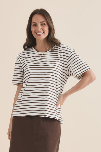 Betty Basics Relax Boxy Tee - Chocolate Stripe