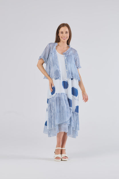 Au Hasard D'un Voyage Frill Seeker Top - Print Blue Stripe