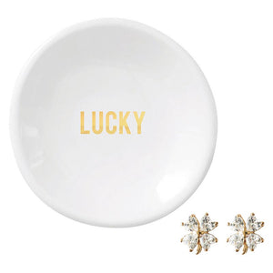 Artisanal Ceramic Ring Dish & Earrings - Lucky