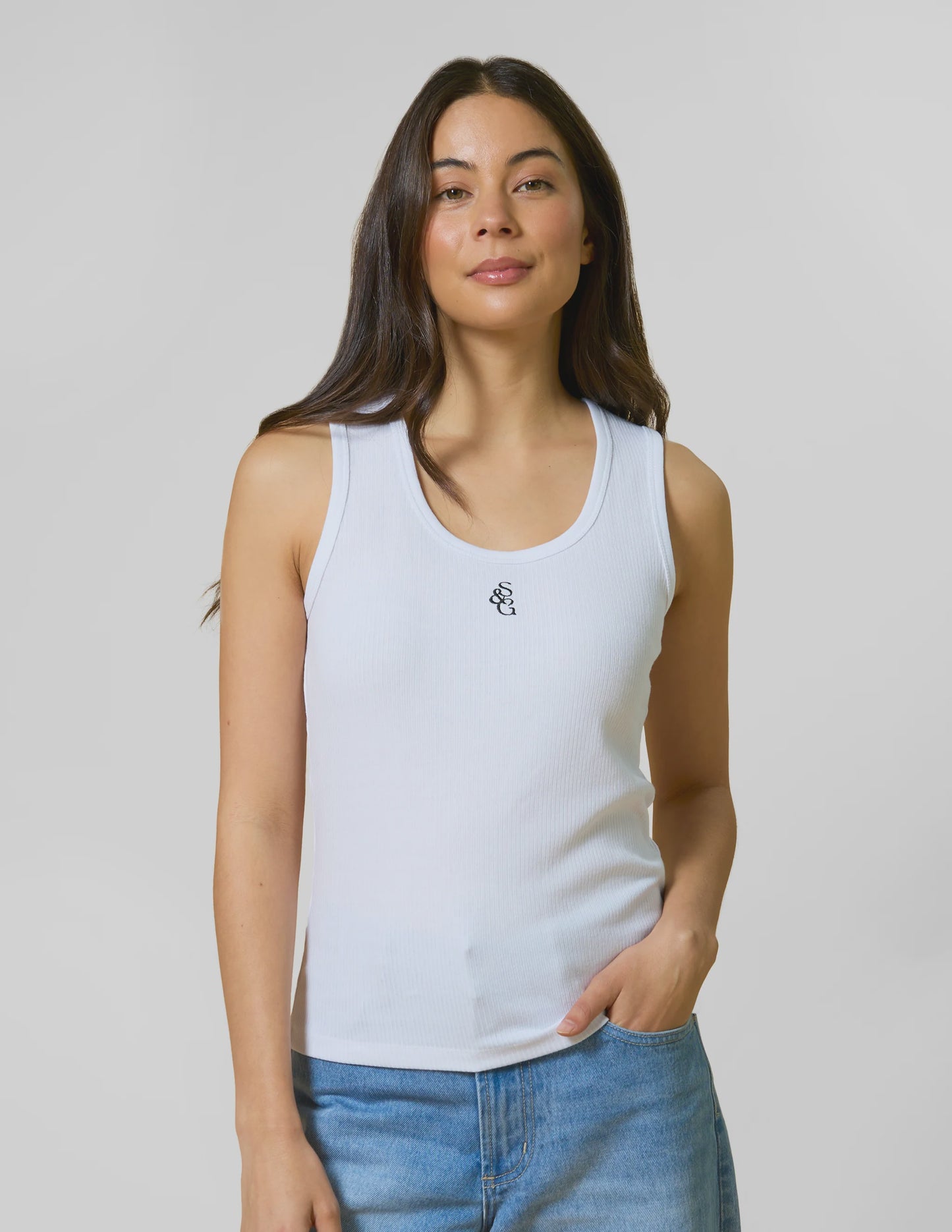 Stella + Gemma Rib Logo Tank - White