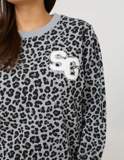 Stella + Gemma Essential Sweater - Grey Leopard