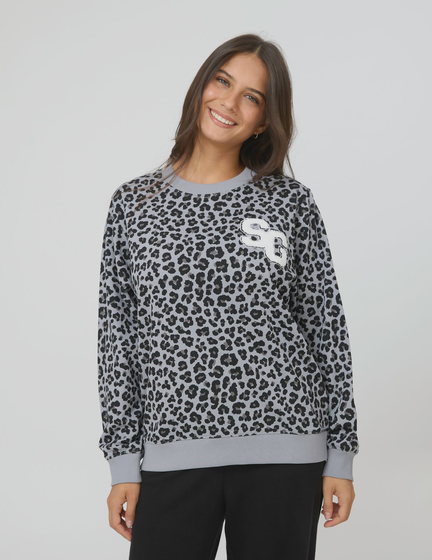 Stella + Gemma Essential Sweater - Grey Leopard