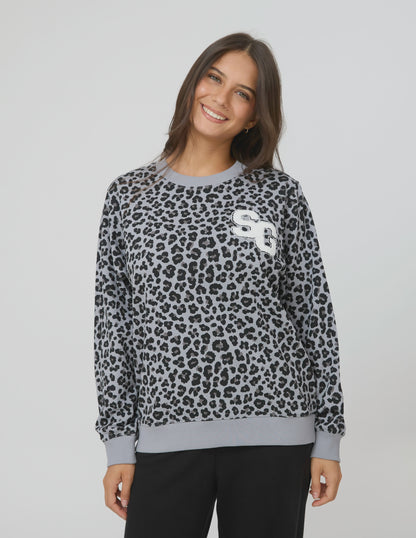 Stella + Gemma Essential Sweater - Grey Leopard